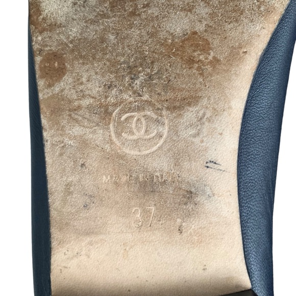 Chanel Navy Blue Leather Ballet Flats Size 37 - Picture 10 of 16